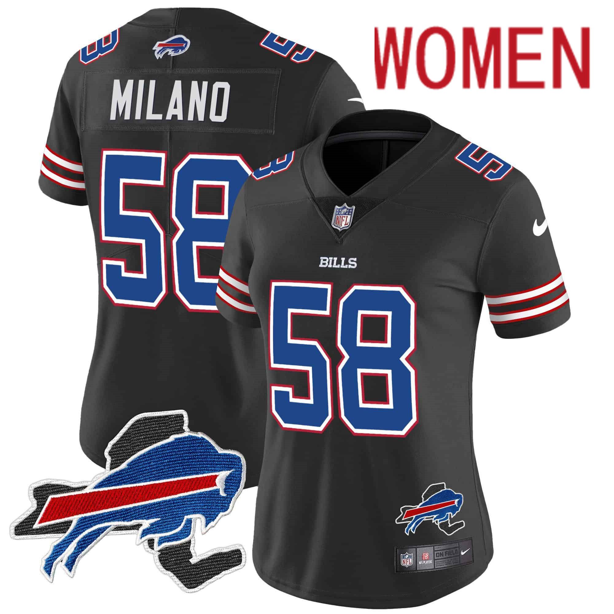 Women Buffalo Bills #58 Milano Black 2024 Nike Patch Vapor Limited NFL Jersey style 1